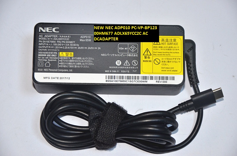 NEW NEC 20V 3.25A/15V 3A/9V 2A/5V 2A 65W AC DC ADAPTER ADP010 PC-VP-BP123 SA10E75855 00HM677 ADLX65Y